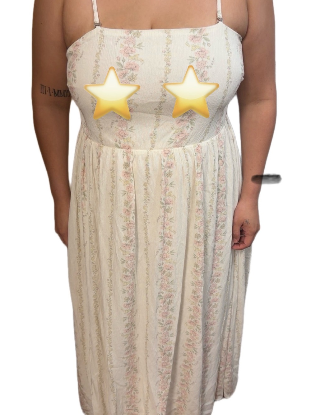 See You Monday Cream Maxi Dress with Pink Floral Stripes